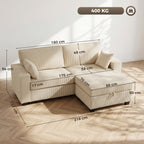 Ecksofa 216 cm 3-Sitzer L-Form Sofa mit Umkehrbarem Aufbwahrungshocker, Cord-Optik, Breiter Sitzfläche, für Wohnzimmer