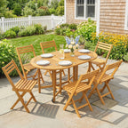 Gartenmöbel Set FSC Holz Sitzgruppe 7-teilig Ausziehbar Tisch mit 6 Klappstühlen Schirmloch Lamellendesign