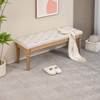 Polsterbank mit Knopfheftung, Bettbank, Vintage Design, 120x41x48cm, Cremewei?