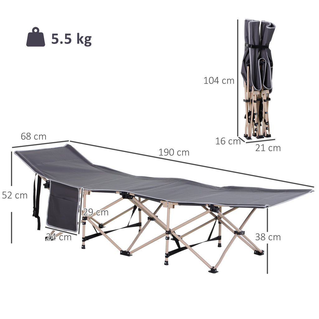 Single Steel Frame Portable Camping Cot, with Carry Bag - Grey