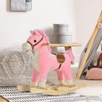 Kinder Schaukelpferd Baby Schaukeltier Pferd mit Tiergeräusche Spielzeug Haltegriffe für 36-72 Monate Plüsch Rosa 65 x 32,5 x 61 cm