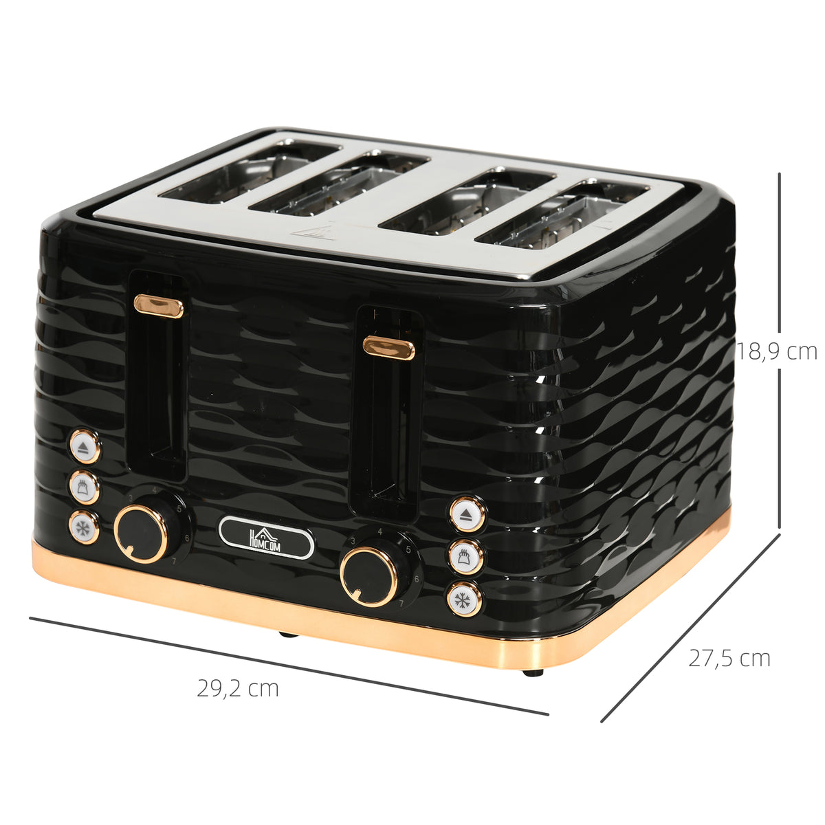 4-Scheiben-Toaster, wellenf?rmiges Design, mehrere Funktionen, Kr¨¹melfach, Schwarz