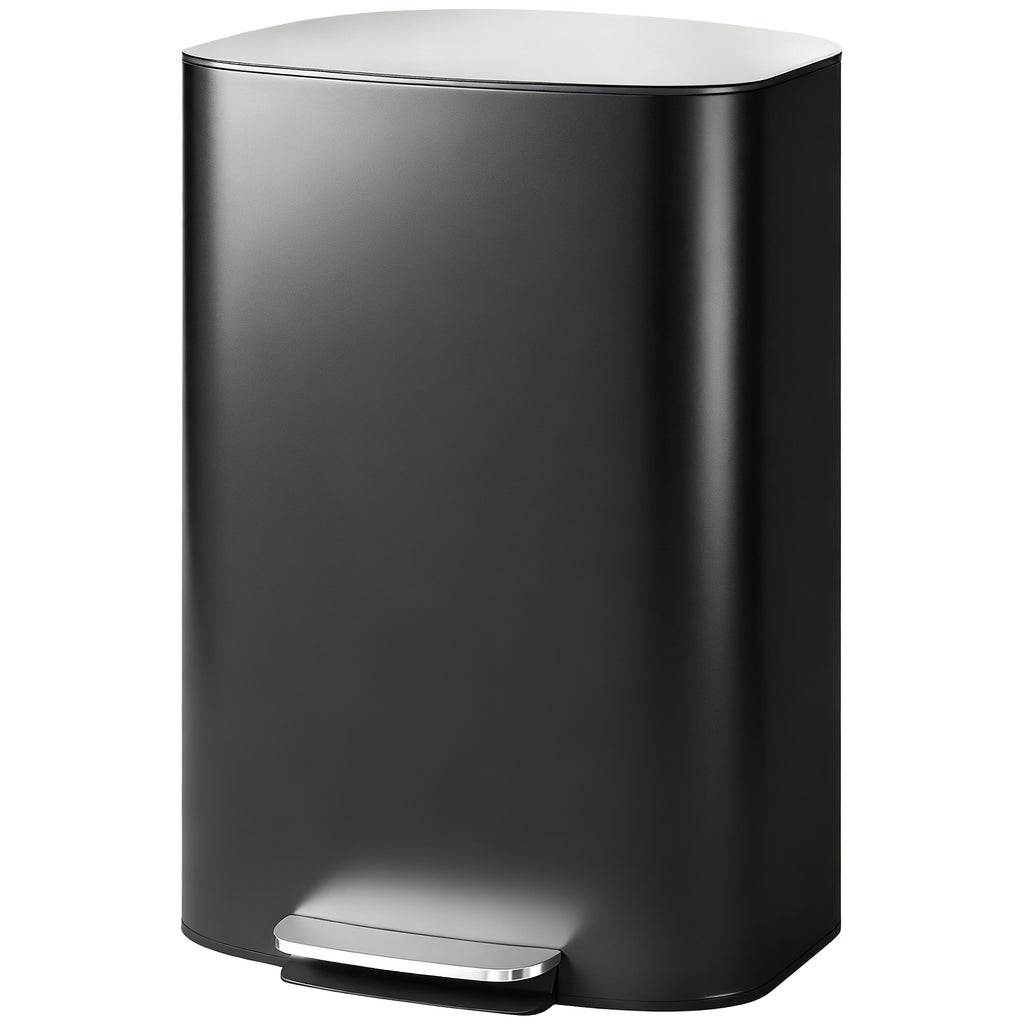 Mülleimer Küche 50 Liter Treteimer mit Bleib-Offen-Funktion, Soft-Close-Deckel, Pedal, Schwarz
