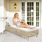 Rattan Sonnenliege, 5-fach verstellbare PE-Rattan Gartenlieg mit Kissen, Gartenliege