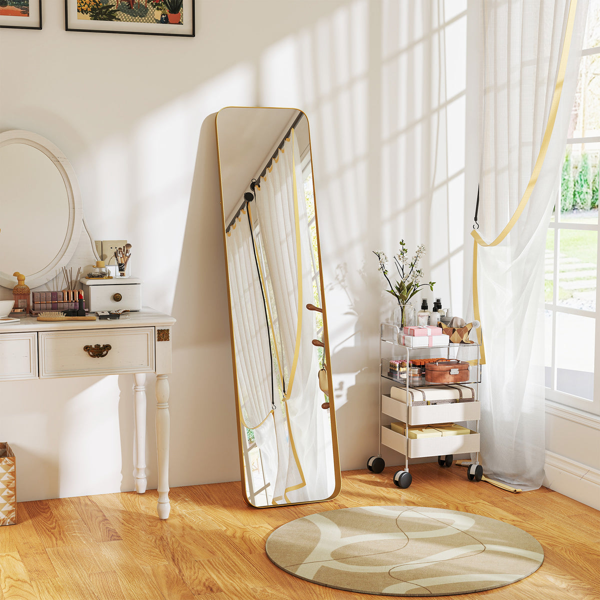 40 x 160 cm Rectangular Full Length Mirror - Gold Tone