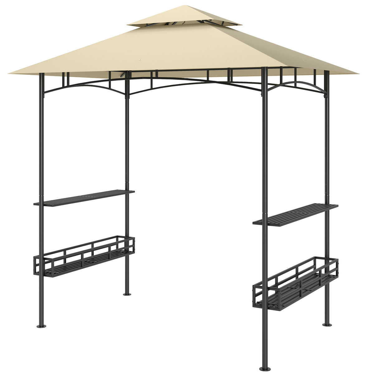 Grill-Zelt, BBQ-Zelt, Gartenpavillon mit 2 Regalen, Aufbewahrungskörbe, Haken, für Terrasse, Beige