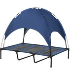 Outdoor-Hundeschlafplatz Wetterfestes Hundebett, mit Baldachin, klappbar, 122 x 92 x 108 cm, Blau + Schwarz
