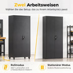 Metal Storage Cabinet, 180 cm Tall Lockable Steel Tool Cabinet with Removable Wheels and Adjustable Shelves, Black