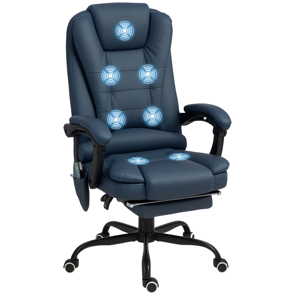 Massage-B¨¹rostuhl, 7 Vibrationspunkte, verstellbare Fu?st¨¹tze & Lehne, bis 120 kg, Lederoptik, Blau