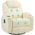 Relaxsessel mit Massagefunktion, neigbare Lehne, drehbar, bis 150 kg, Kunstleder, Cremeweiß