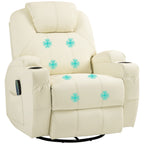 Relaxsessel mit Massagefunktion, neigbare Lehne, drehbar, bis 150 kg, Kunstleder, Cremeweiß