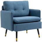 Akzentsessel mit Knopfheftung, Polstersessel, abnehmbare Polster, Schwarz + Gold + Blau