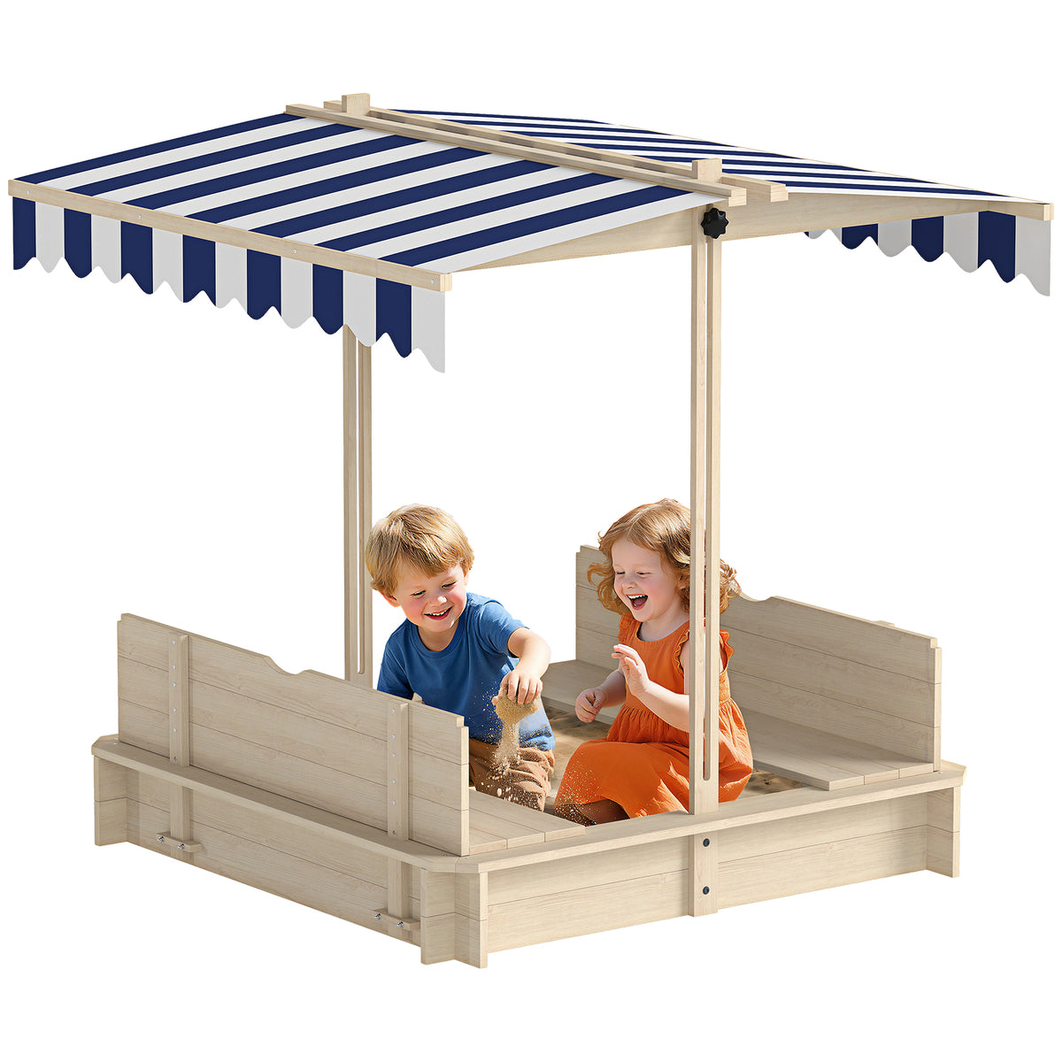 Sandkasten Kinder 106x106 cm Höhenverstellbar Abdeckung Blau