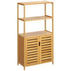 Badezimmerschrank, Badezimmerkommode mit Lamellent¨¹ren, Badregal, Bambusholz, Naturholz