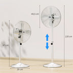 120 cm Standventilator, Ventilator, Höhenverstellbarer Lüfter, 3 Geschwindigkeitsstufen, Verstellbarer Neigungswinkel, Stahl, Silber