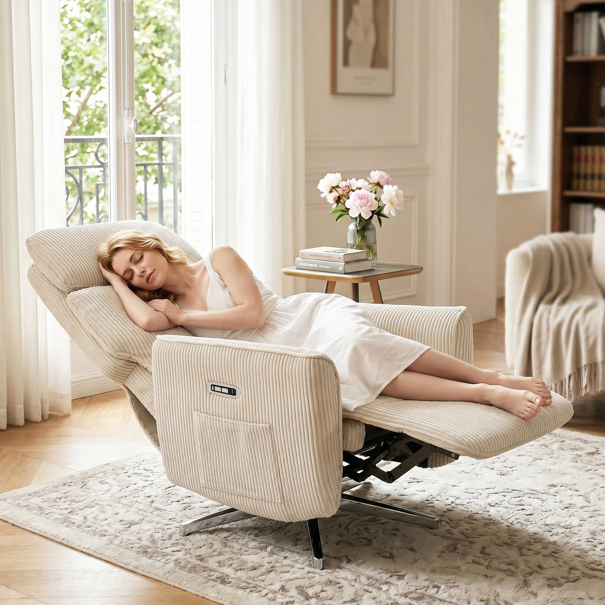 2 Motoren Relaxsessel Elektrisch Verstellbar Drehbar Creme
