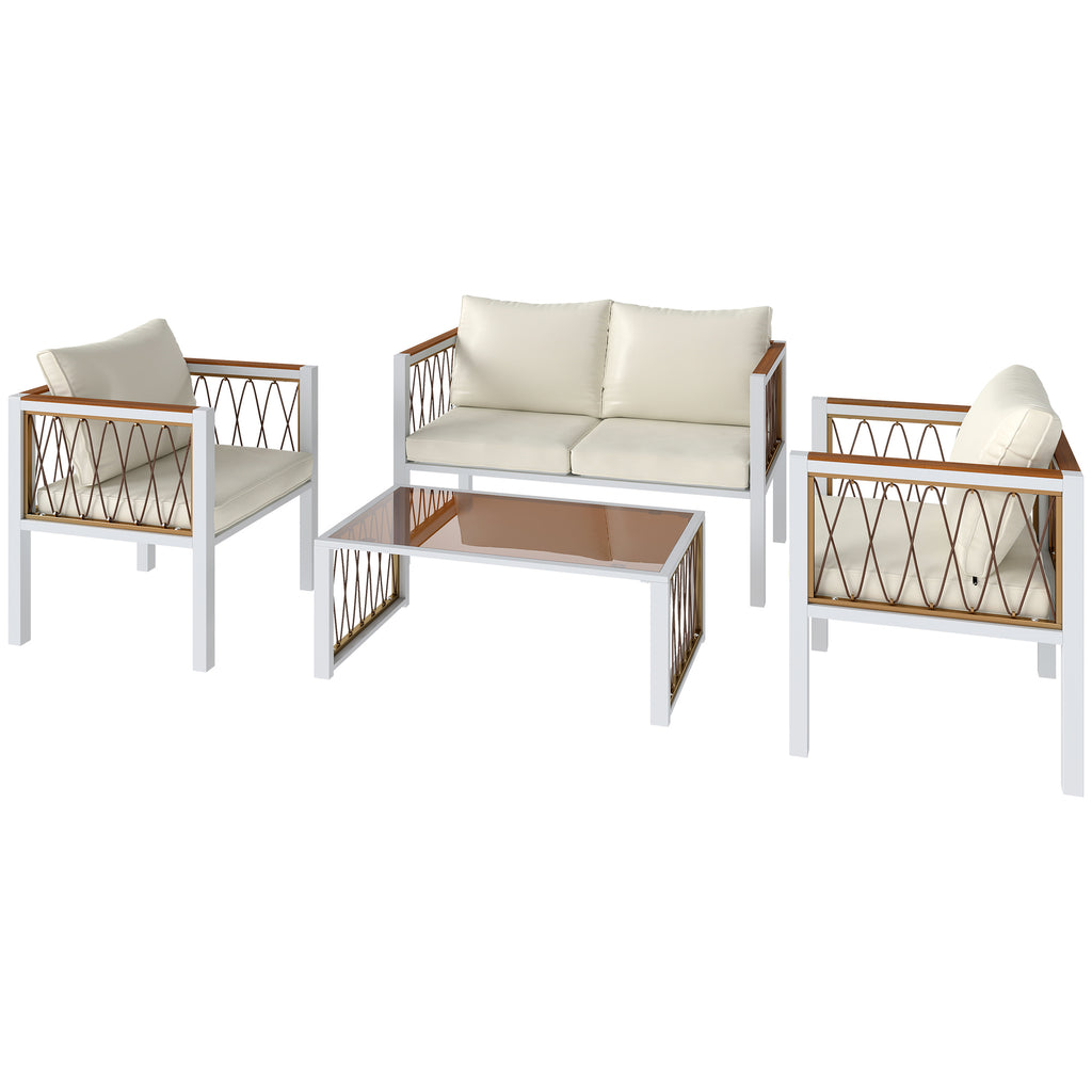 Gartenmöbel Set 4-teilig Polyrattan Lounge-Set mit Zweisitzer 2 Sessel Glastisch abnehmbar Kissen rutschfesten Matte