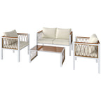 Gartenmöbel Set 4-teilig Polyrattan Lounge-Set mit Zweisitzer 2 Sessel Glastisch abnehmbar Kissen rutschfesten Matte
