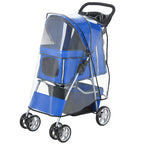Hundewagen Hundebuggy Faltbar Katzenwagen bis 10kg mit Regenschutz Reflektorstreifen Aufbewahrungskorb 77x44x102cm Blau