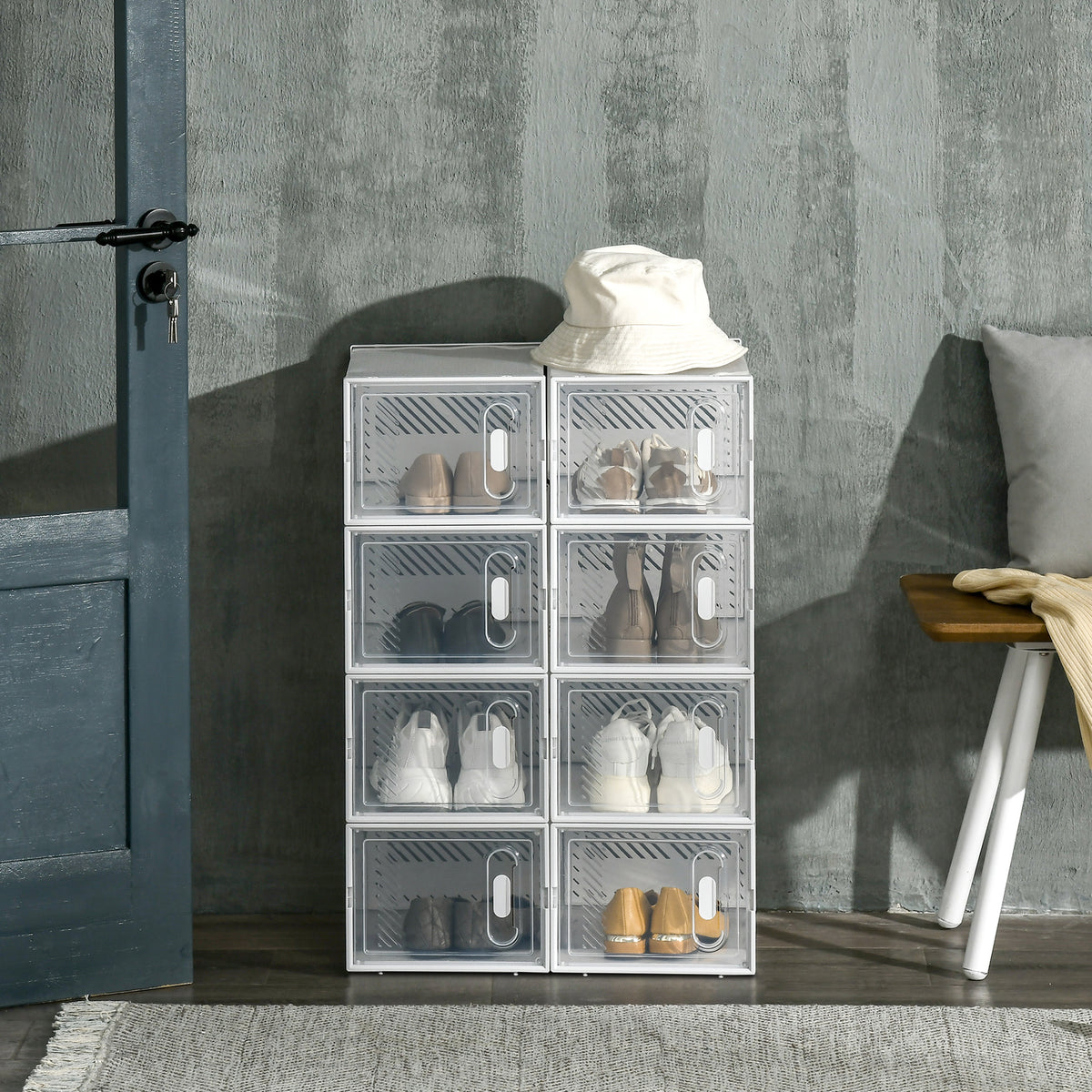 Modulares Regalsystem mit 8 Fächern, Steckregal, 25 cm x 35 cm x 19 cm, Transparent