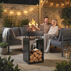 Outdoor Fire Pit with Wood Storage Wood Burning Firepit with Mesh Sides 87 cm Black
