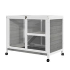 Wooden Rabbit Hutch Indoor with Wheels, Openable Roof, 91.5 x 53.3 x 73 cm, Grey