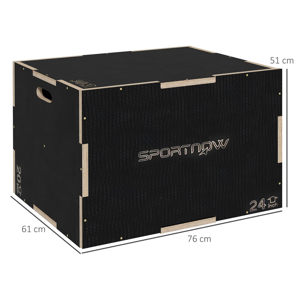 Multi-Faceted Jump Box, Wooden Step Up Box, for Home, Gym, Exercise, 51/61/76cm- Black