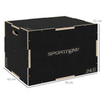 Multi-Faceted Jump Box, Wooden Step Up Box, for Home, Gym, Exercise, 51/61/76cm- Black