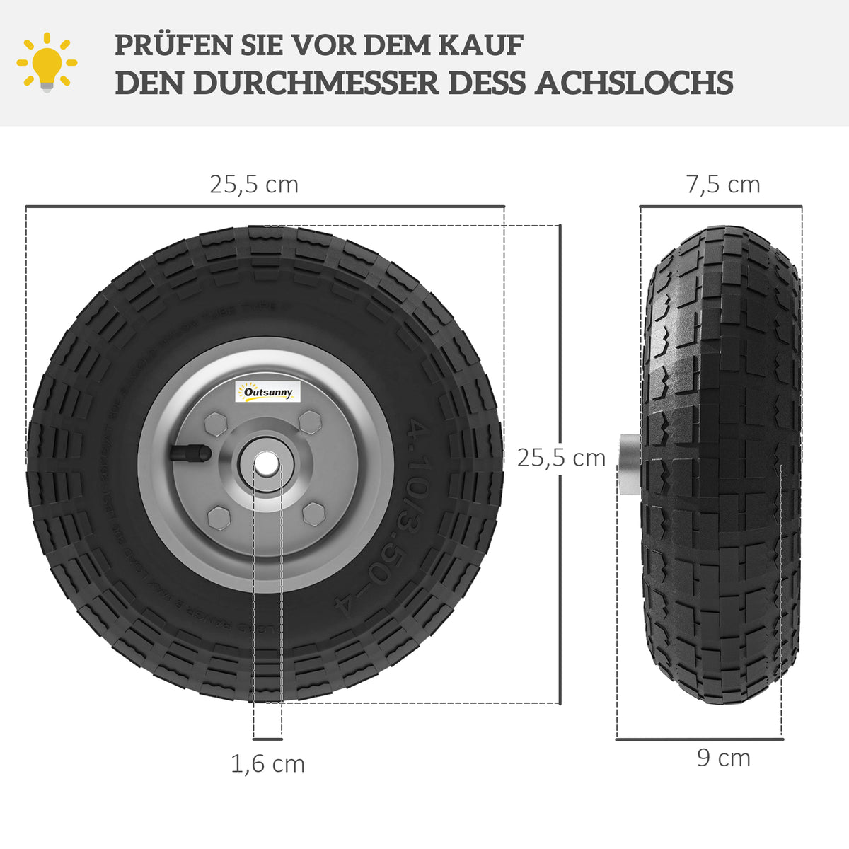 Schubkarrenrad 4er Set Ersatzrad 80 kg Ø 255 mm Luftreifen mit Schlauch Kugellager Schwarz