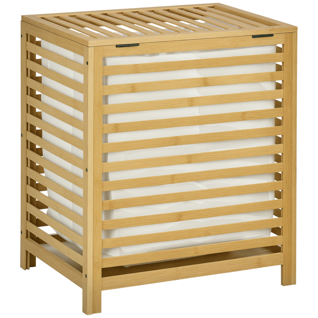 Wäschekorb aus Bambus, herausnehmbarer Wäschesack, wasserbeständig, Natur + Beige