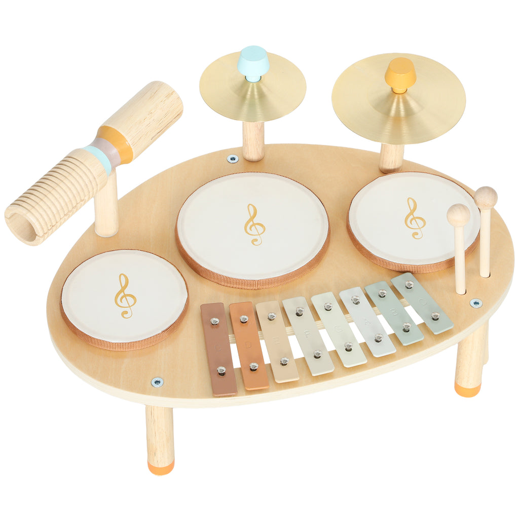 Baby Drum Kit, Wooden Kids Musical Instruments with Drums and Xylophone, Gifts for Girls Boys Birthday, Natural