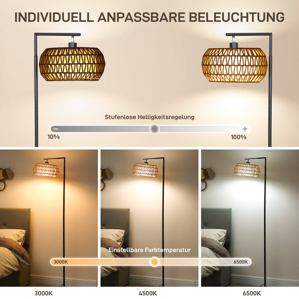 LED Stehlampe mit Doppelschirm, dimmbare Stehleuchte mit 3 Farbtemperaturen für Wohnzimmer, Schlafzimmer, Büro, Schwarz