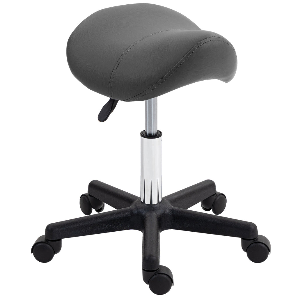 Saddle Stool, PU Leather Adjustable Rolling Salon Chair with Steel Frame for Massage, Spa, Beauty and Tattoo, Grey