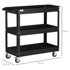 3-stufiger Werkzeugwagen, 4 Rollen, Stahl, 83B x 35,3T x 76H cm, Schwarz