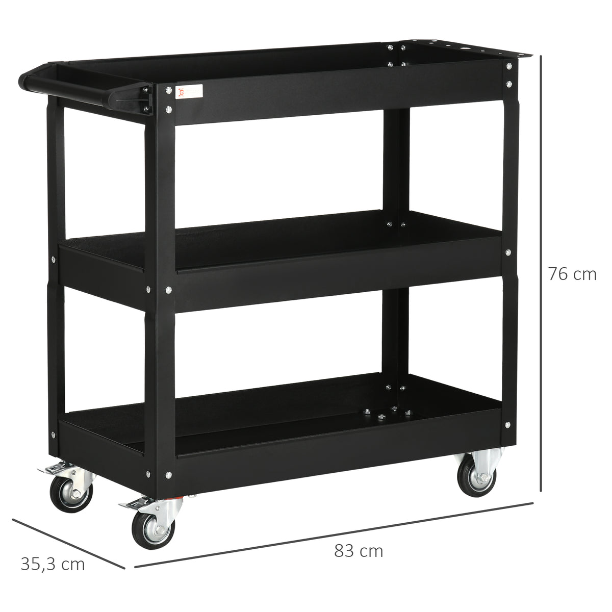 3-stufiger Werkzeugwagen, 4 Rollen, Stahl, 83B x 35,3T x 76H cm, Schwarz
