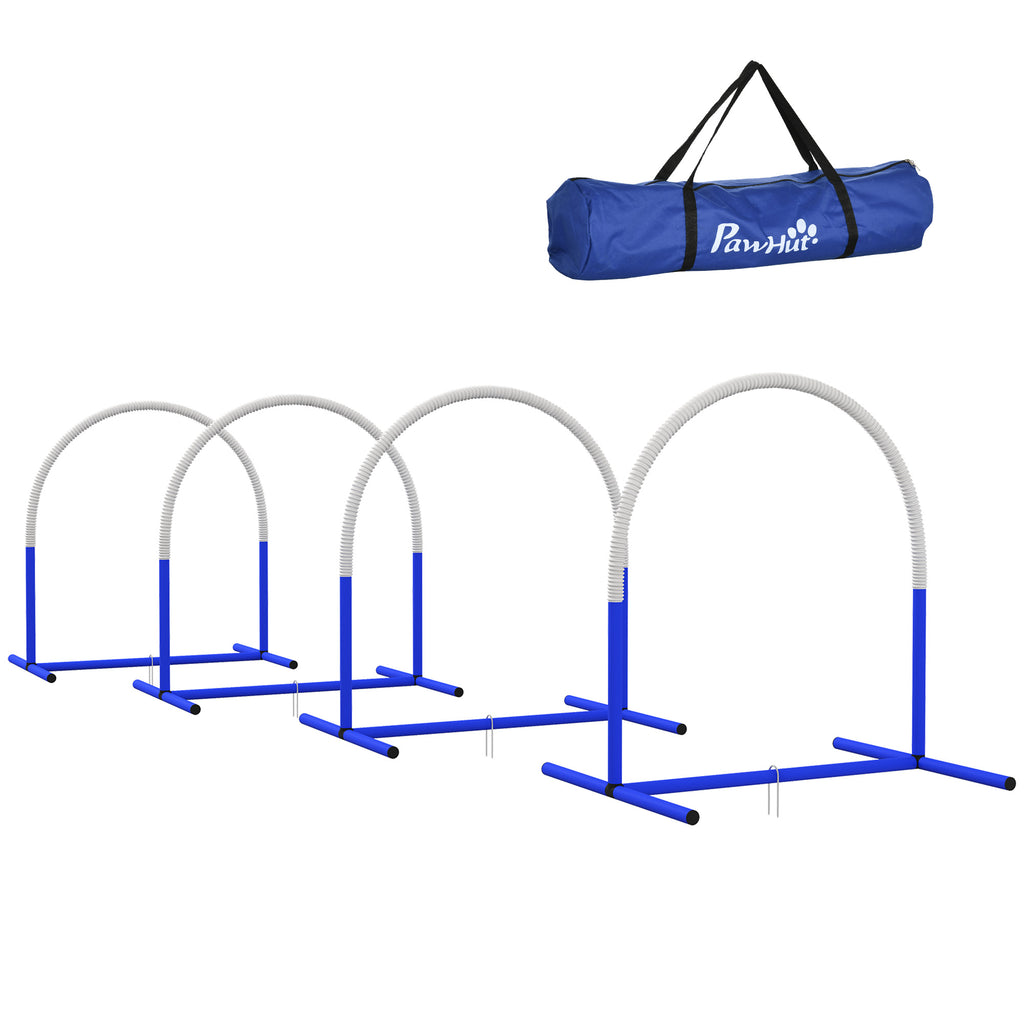 Agility-Set für Hunde, Hundetraining, 4 Bögen, für Einsteiger, mit Tragetasche, blau+weiß, 88 x 64 x 95cm