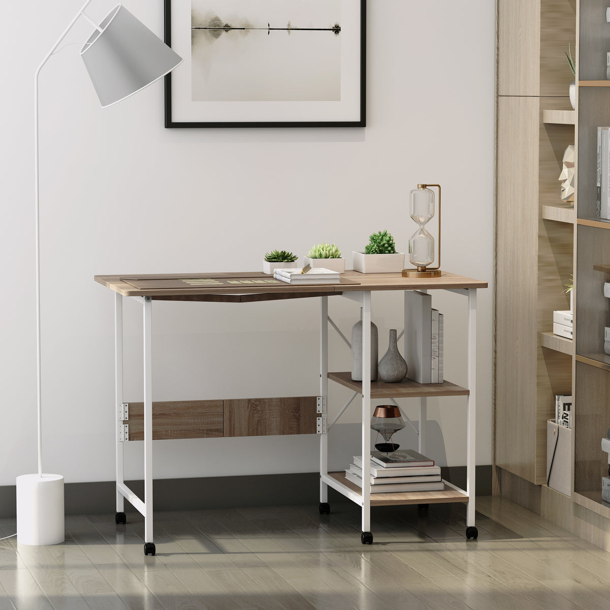 Klapptisch Schreibtisch Beistelltisch B¨¹rotisch Mobiler Computertisch mit Rollen MDF Natur 107 x 55 x 76 cm