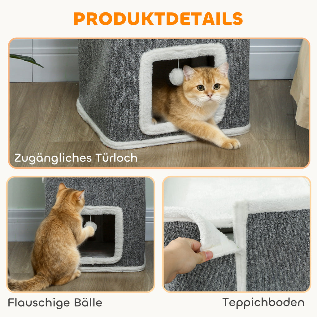 Kratztonne 100 cm Hoch 41 x 41 cm Vierstöckig für 1-2 Katzen Grau