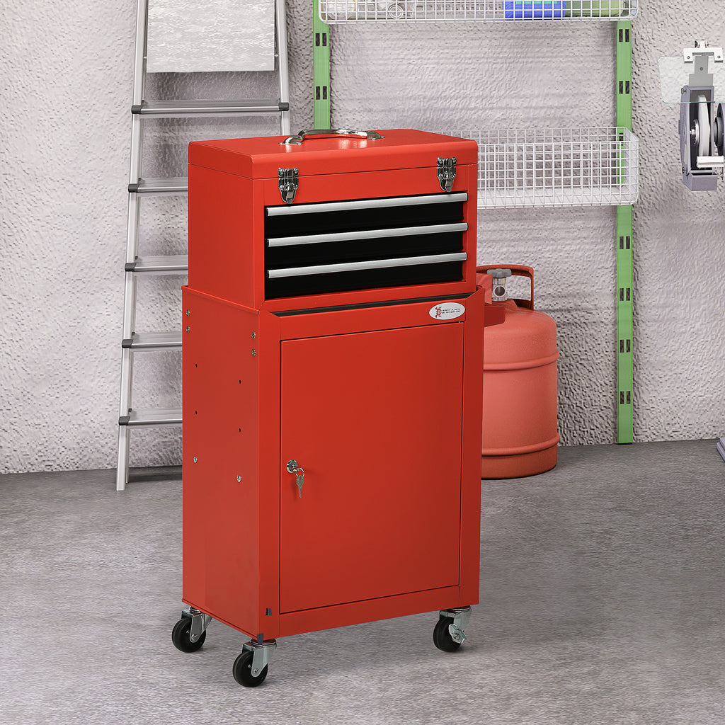 2-in-1 Werkzeugwagen, mobil, 3 Schubladen, Werkzeugtafel, Stahlgeh?use, 46L x 28B x 94H cm, Rot