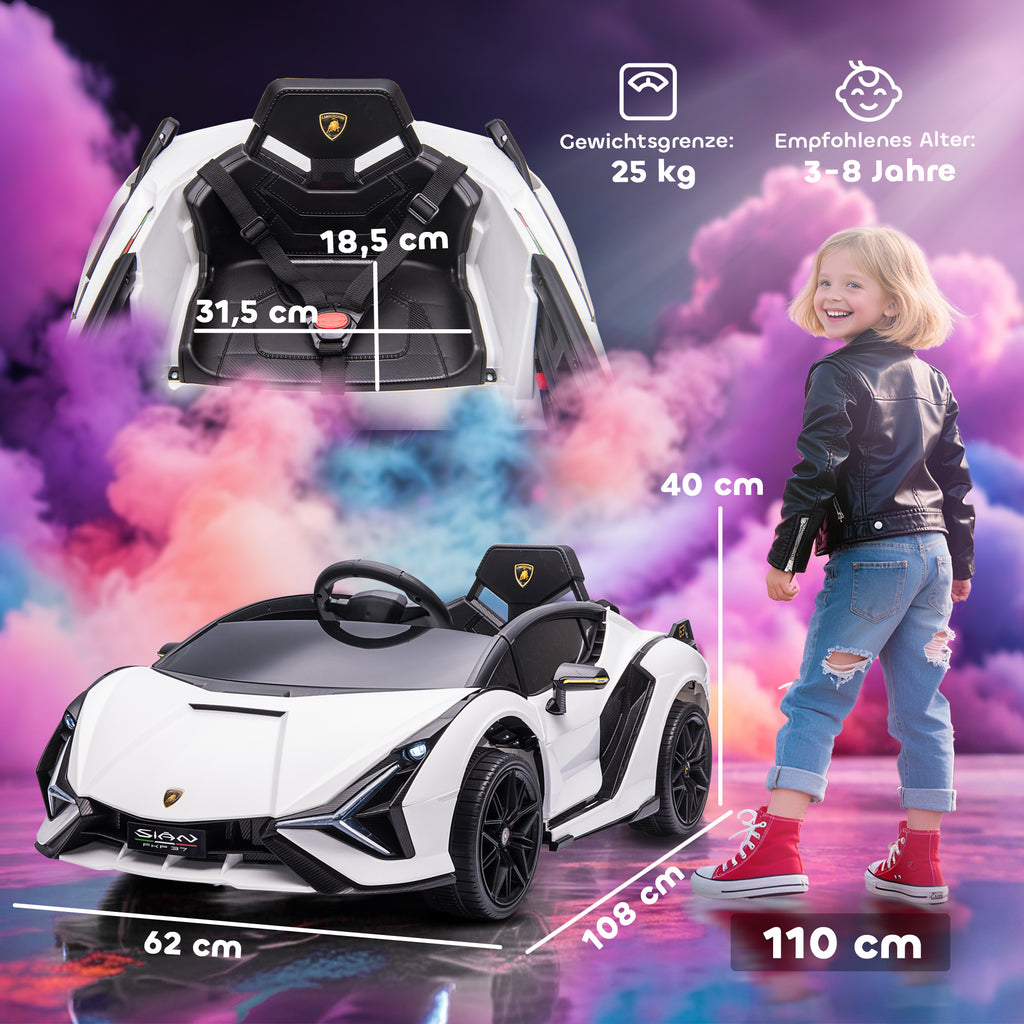 Kinder Elektroauto 12V Kinderauto mit 2,4 G Fernbedienung, 2 Motor, Kinderfahrzeug mit Hupe, LED, Musik, Elektrofahrzeug für 3-5 Jahre Kinder, Weiß