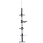 Floor to Ceiling Cat Tree 230-260cm Height Adjustable, 5-Tier Cat Tower with Scratching Posts, Hammock, Perches, Climbing Activity Centre for Indoor Kittens Playing and Relaxing, Grey