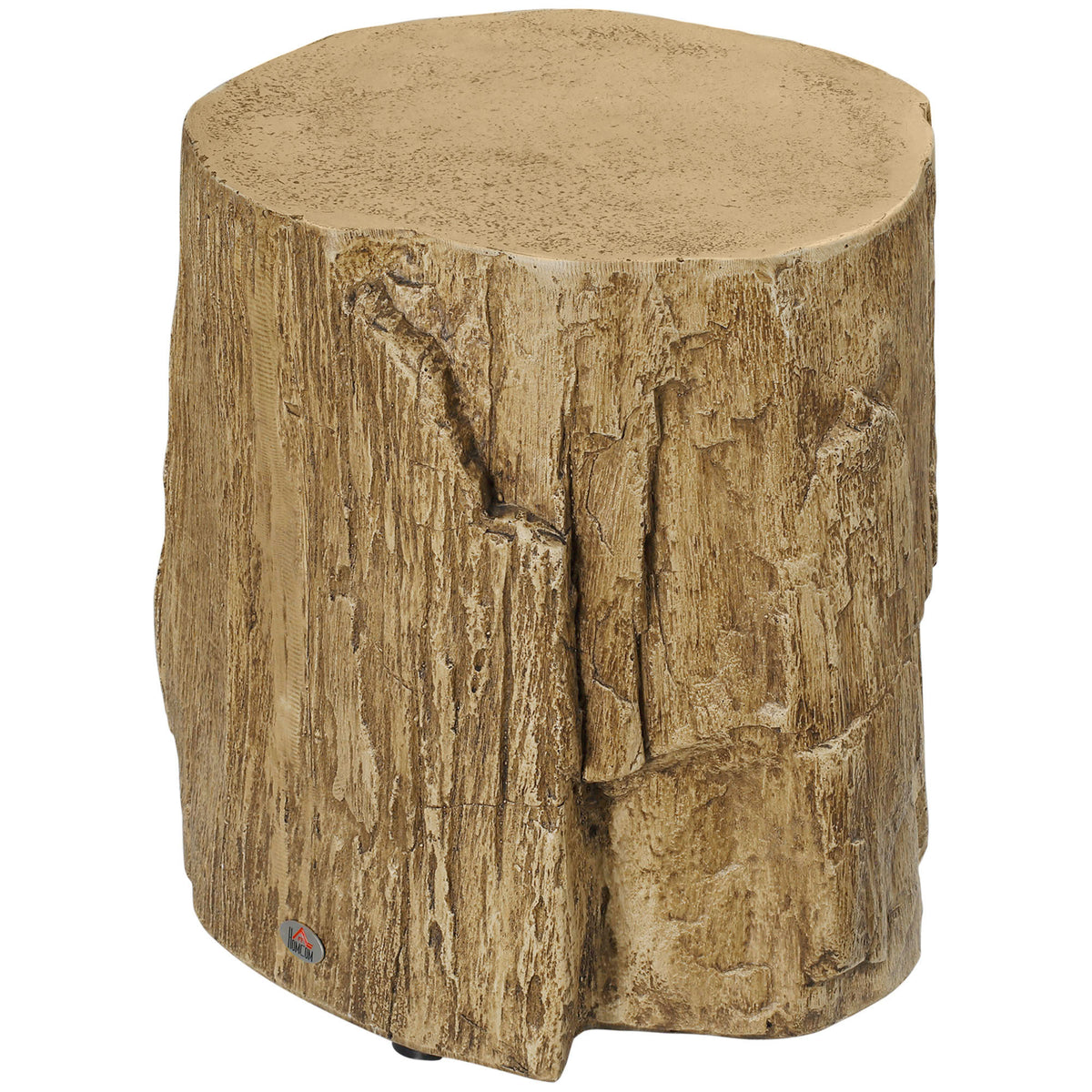 Tree Stump End Table, Round Concrete Side Table for Indoor and Outdoor Use, Natural Wood Effect