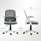 Atmungsaktiver Mesh-Bürostuhl, Ergonomischer Drehstuhl mit klappbaren Armlehnen und Lendenwirbelstütze, Grau