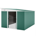 Garden Metal Storage Shed Outdoor Metal Tool House with Double Sliding Doors and 2 Air Vents, 11.3x9.2ft, Green