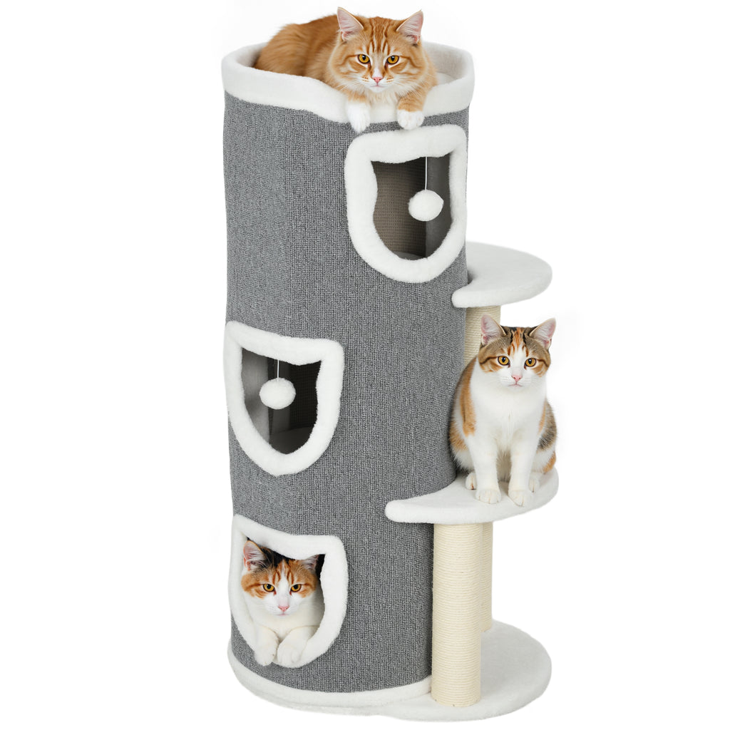 Kratztonne 101 cm hoch für Katze bis 6 kg mit Höhle Spielball Grau