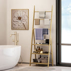 Three-Shelf Bamboo Storage Unit, with Towel Racks - Natural Finish
