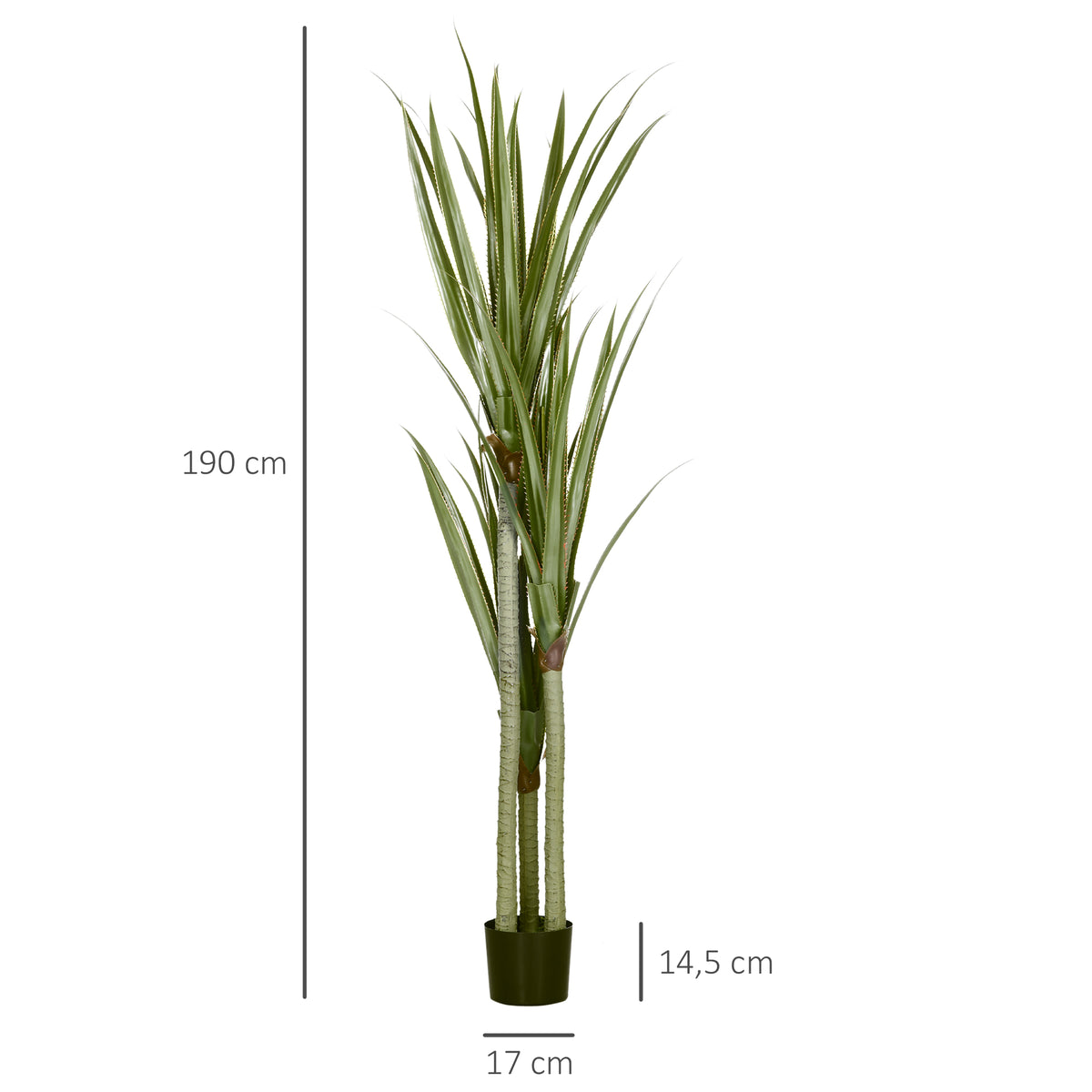 Künstliche Yucca groß 190cm Kunstpflanze, Plastik Künstliche Pflanze im Topf, 17 x 17 x 190 cm Smaragdgrün