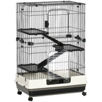 Four-Tier Small Animal Cage, for Bunnies, Ferrets, Chinchillas w/ Wheels, Tray - Black