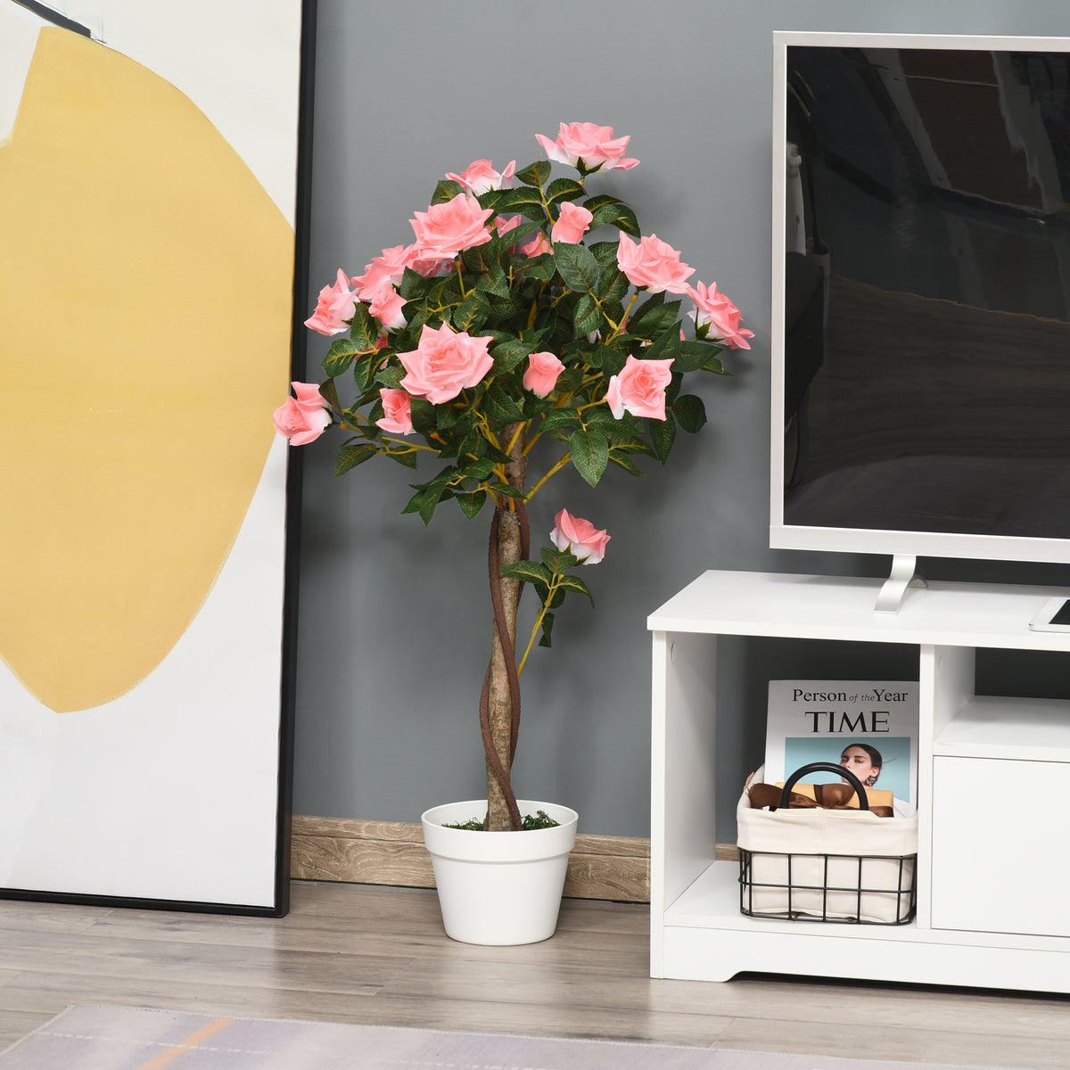 Artificial Plants Pink Rose Floral in Pot, Fake Plants for Home Indoor Decor, 90cm