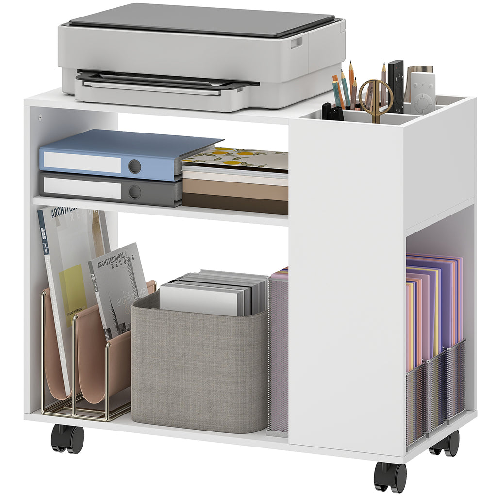 Druckerständer Druckertisch mit Unterteiltem Fach, Ablageflächen für Büro 70 x 34 x 60 cm Weiß